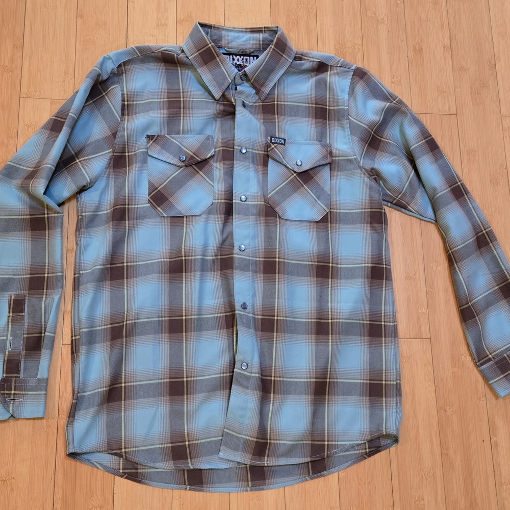 DIXXON Men's Casual Blue and Brown Checkered Shirt